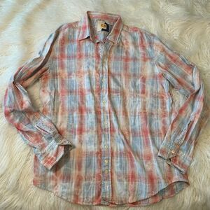 NWT Hugo Boss Orange Western Plaid Floral Flannel Button Down Shirt XL